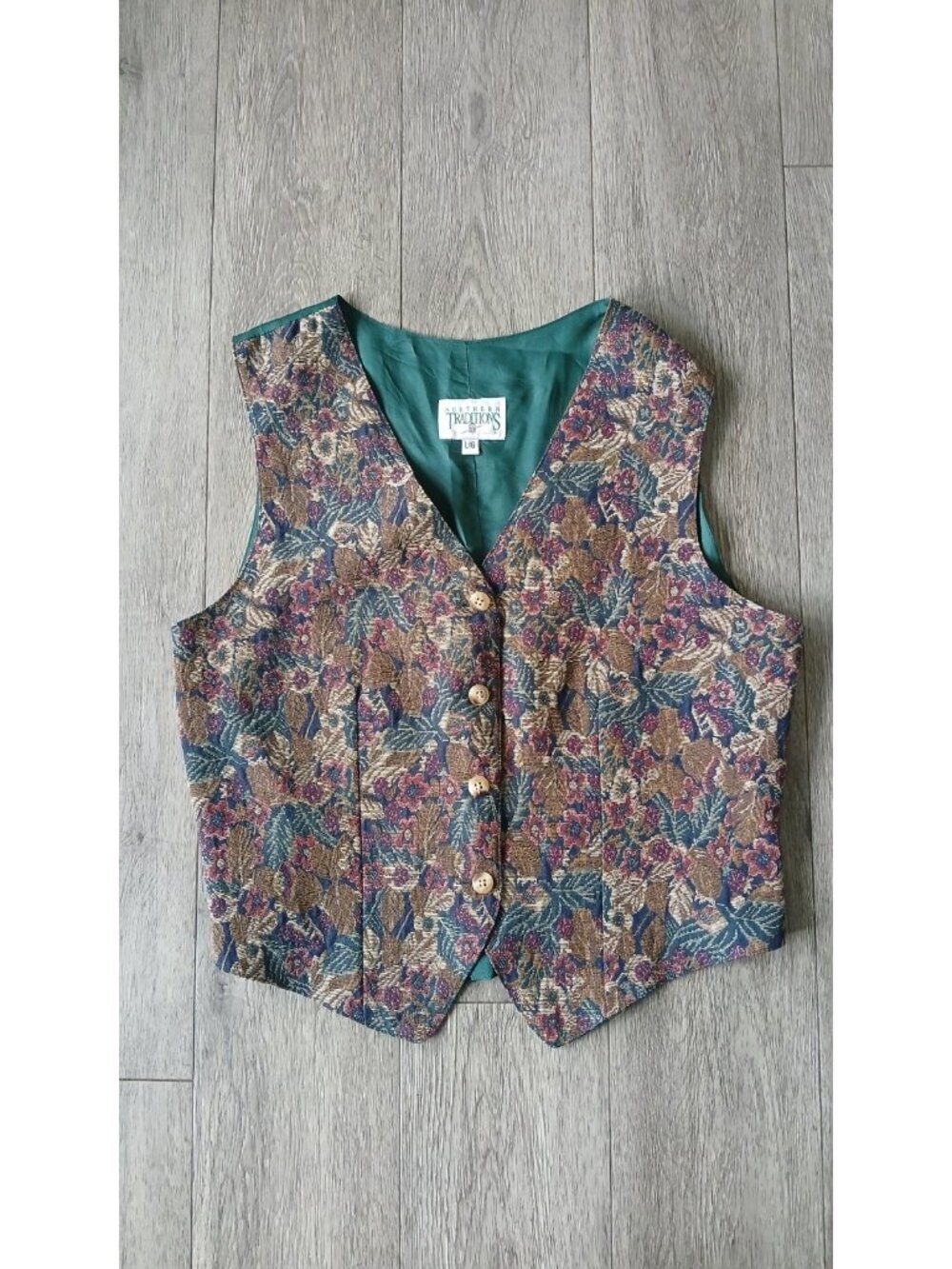 VTG Northern Traditions Floral Tapestry Vest Women’s Large Cottagecore Gobelin